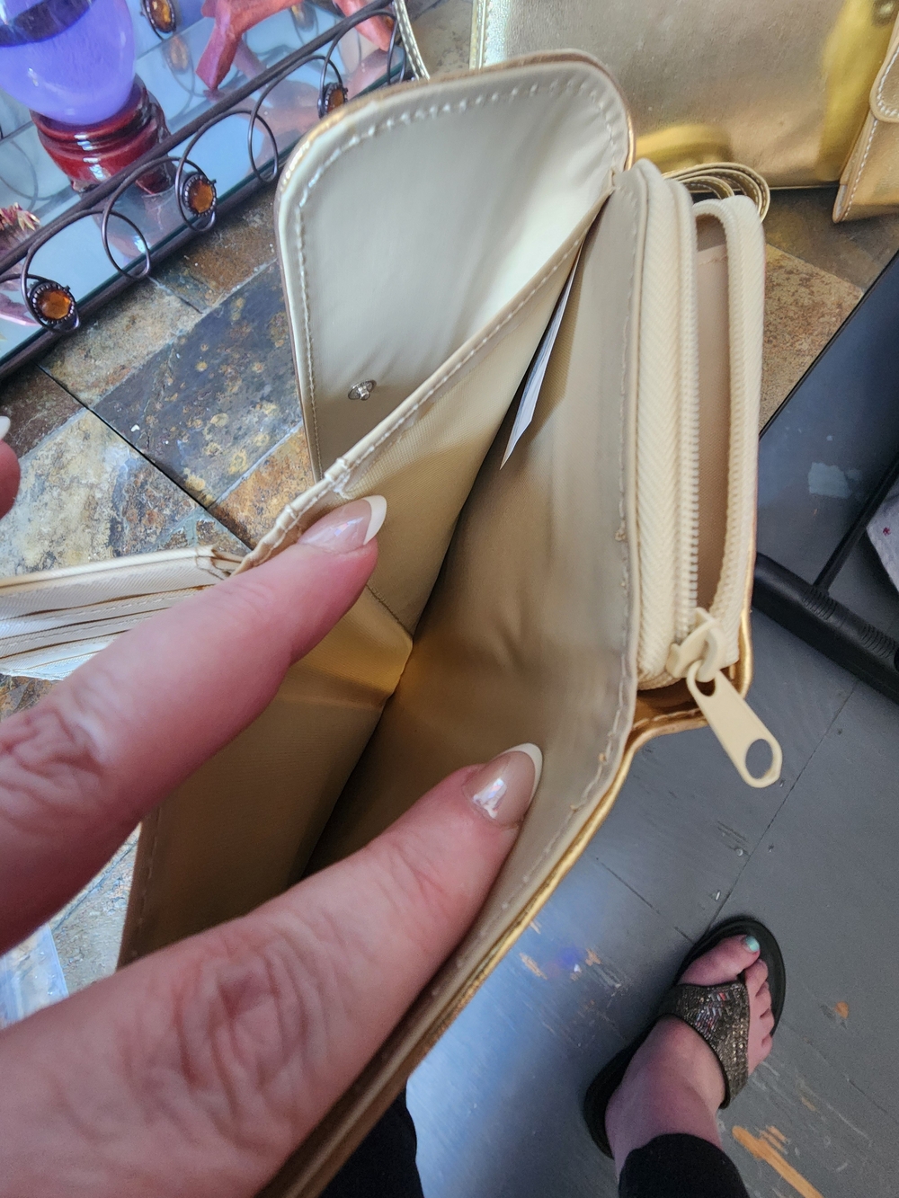 3 Pc Gold Metallic Structured Satchel Handbag with Matching Wallet - Picture 6 of 14